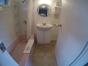 Bathroom in Room 8 at Jasper Way Inn lodging in Clearwater, BC