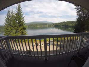 Balcony and lake view in Room 8 at Jasper Way Inn lodging in Clearwater, BC