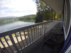 Balcony and Lake View in Room 8 at Jasper Way Inn lodging in Clearwater, BC